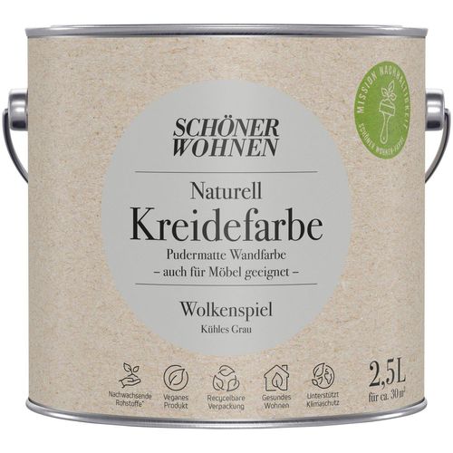 SCHÖNER WOHNEN FARBE Wand- und Deckenfarbe Naturell Kreidefarbe, 2,5 Liter, pudermatt, auch für Möbel geeignet, German Brand Award 2023, grau