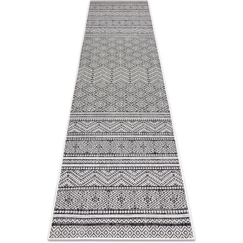 Teppich, Läufer SISAL SION aztekisch 22168 flach gewebt schwarz / ecru black 60×300 cm