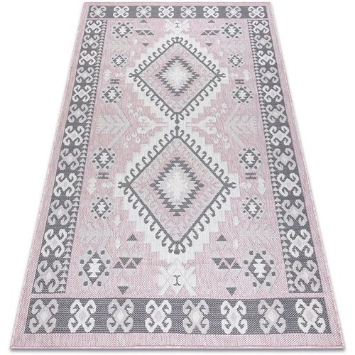 Teppich SISAL SION aztekisch 3007 flach gewebt rosa / ecru pink 140×190 cm