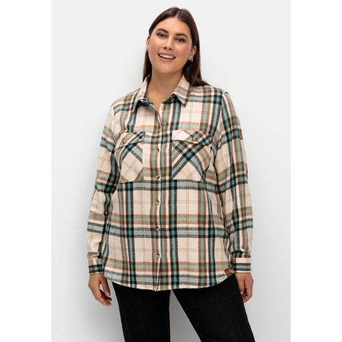 Karierte Bluse aus weich angerautem Flanell, mint gemustert, Gr.42