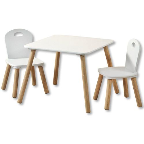 Kindertisch mit 2 Stühlen, weiß - 3er Set