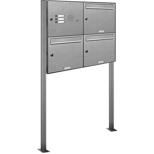 Al Briefkastensysteme – 3er V2A Edelstahl Briefkasten Standanlage Freistehend mit Klingel – Edelstahl