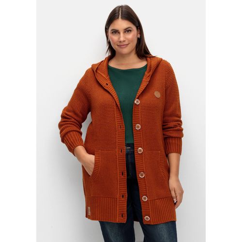 Strickjacke mit Kapuze, in Longform, cognac, Gr.46