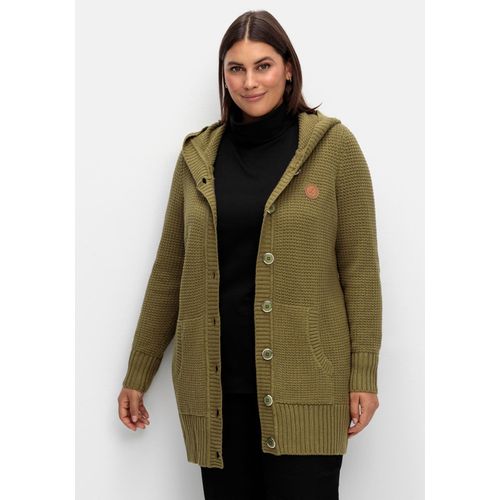 Strickjacke mit Kapuze, in Longform, oliv, Gr.46