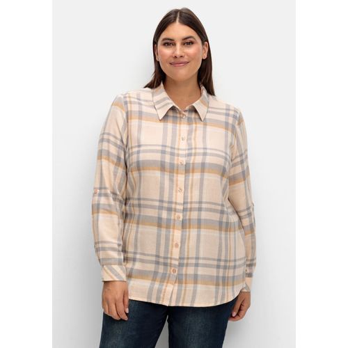 Karierte Flanellbluse mit Krempelärmeln, beigefarben gemustert, Gr.40