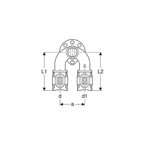 Geberit FlowFit Doppelanschlusswinkel 90° Außendurchmesser 20mm, Länge 5,2cm 620832001