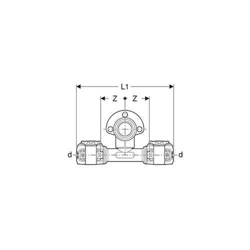 Geberit FlowFit T-Anschlusswinkel 90° abgesetzt Außendurchmesser 20mm, Länge 3,6cm 620951001