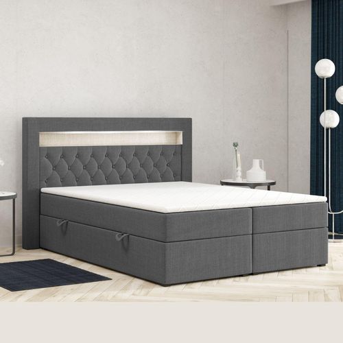 Boxspringbett DENVER mit LED und Bettkasten 140 x 200 cm Webstoff Anthrazit Bett Bettkasten