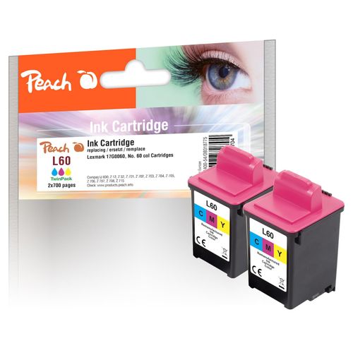 Peach L60 C 2 Druckköpfe 2*col ersetzt Lexmark, Compaq No. 60C*2, 17G0060 für z.B. Compaq IJ 600, Lexmark Z 12, Lexmark Z 22, Lexmark Z 32