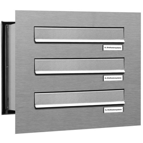 3er V2A Edelstahl Briefkastenanlage für Mauerdurchwurf – Edelstahl / Korpus Aluminiumgrau