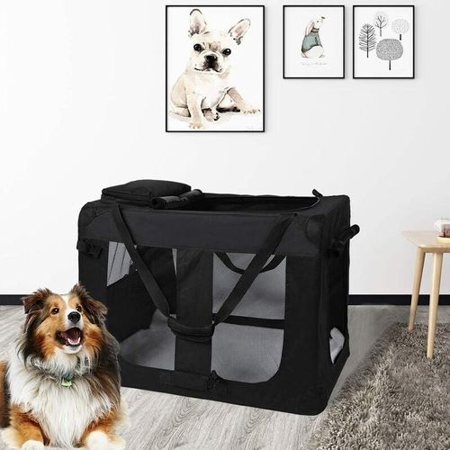 Hundetransportbox faltbar – Schwarz Transportbox für Hunde, Katzen und Kleintiere in xl