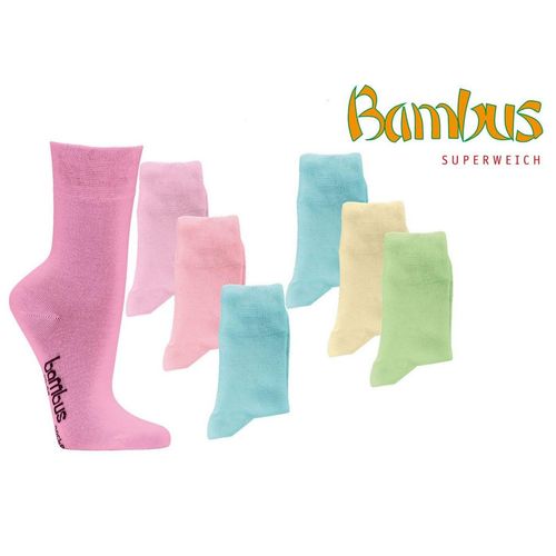 Wowerat Basicsocken Bambus Viskose Socken pastell Bambussocken Softrand ohne Gummi (6 Paar) Schriftzug auf der Sohle