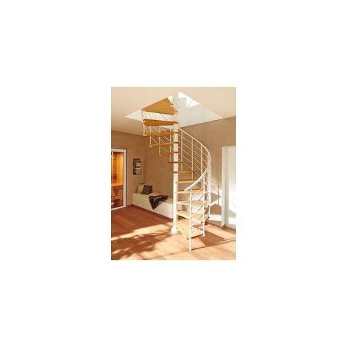 DOLLE Spindeltreppe „Oslo“ Treppen Ø 120 cm, Stufen aus Leimholz, lackiert, Metall pulverbeschichtet weiß Gr. gewendelt, braun (braun, weiß) Treppen