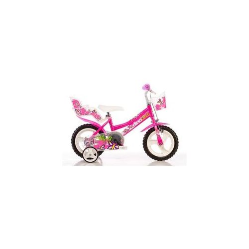 Kinderfahrrad DINO „Mädchenfahrrad 12 Zoll“ Fahrräder Gr. 22 cm, 12 Zoll (30,48 cm), pink Kinder Kinderfahrräder mit Stützrädern, Korb und Puppensitz