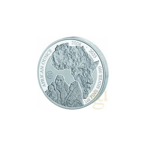 1 Unze Silbermünze Ruanda Berggorilla 2023 - 15 Jahre Jubiläum - polierte Platte
