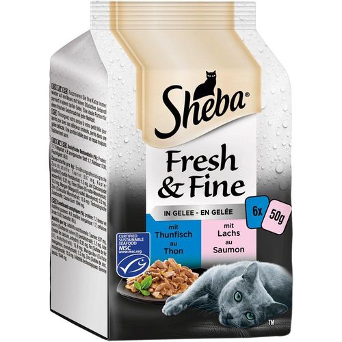 Sheba Katzenfutter Portionsbeutel Fresh & Fine, 6 x 50 g, Thunfisch & Lachs in Gelee