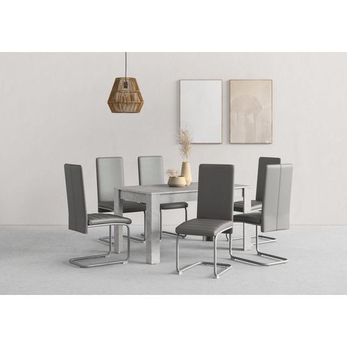 Homexperts Essgruppe Nitro, (Set, 7-tlg), Tisch - Breite 140 cm + 6 Stühle, grau
