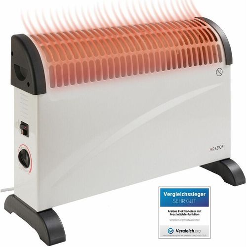 Konvektor 2000 Watt 3 Heizstufen Regelbares Thermostat Energiesparend einsetzbar als Standgerät Heizgerät mit Frostschutzfunktion Weiß - weiß - Arebos