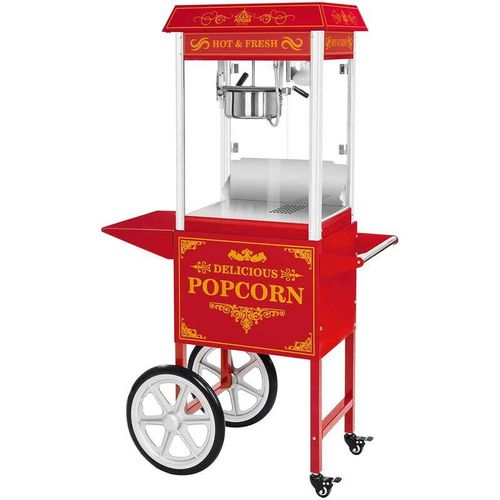 Retro Popcornmaschine Profi Popcornmaker Popcornautomat 1500W 5kg/h mit Wagen – Rot