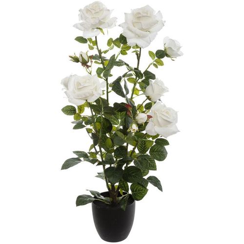 Künstliche Rose Topf Zement H74cm - Weiß