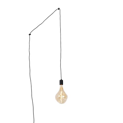 Hanglamp zwart met stekker incl. PS160 goud dimbaar- Cavalux