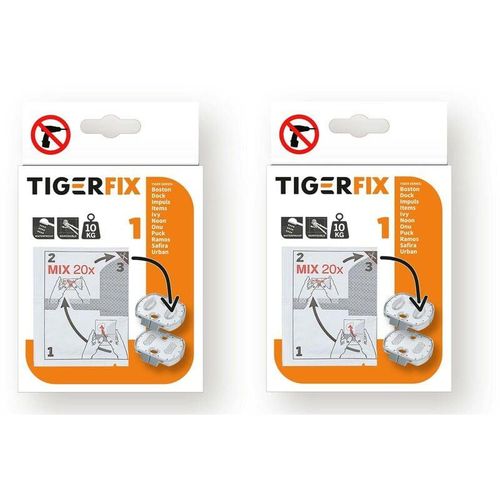 Tiger - fix Klebesystem Nummer 1, zur einfachen Montage ohne bohren, 2-Einheiten, 2 Stücke