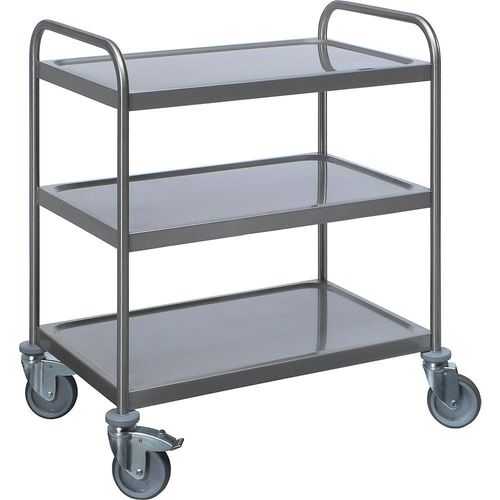 Edelstahl-Servierwagen, 3 Etagen, verzinkte Rolle, Reifen aus Gummi, LxBxH 1070 x 670 x 970 mm, ab 10 Stk kaiserkraft