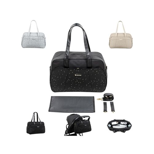 Kikkaboo Wickeltasche Chelsea mit Wickelunterlage, Seitentaschen, Thermofach schwarz gemustert