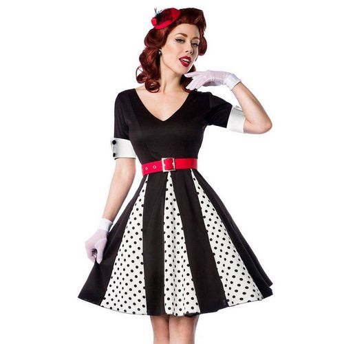 BELSIRA A-Linien-Kleid 50er Jahre Pin Up Rockabilly Kleid mit V-Ausschnitt Jersey Tanzkleid Retrokleid Godet-Minikleid