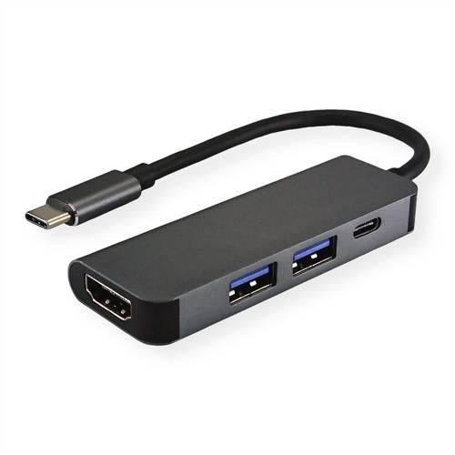 VALUE USB Typ C Dockingstation, HDMI 4K, 2x USB Typ A + Typ C PD