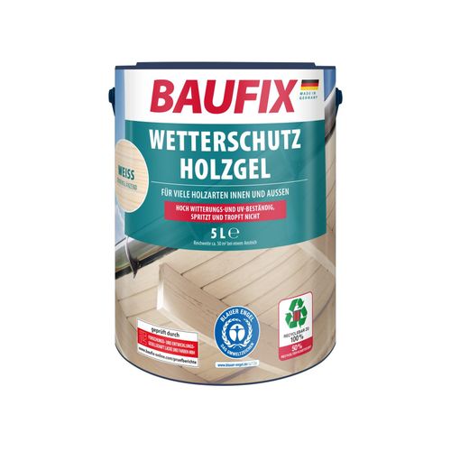 BAUFIX Wetterschutz-Holzgel weiss seidenglänzend, 5 Liter, Holzlasur