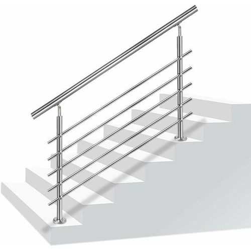 Treppengeländer 150m Edelstahl Handlauf mit Pfosten Geländer Außen-Innen Eingangsgeländer ür Treppen Wand Treppenhandlauf inkl. Montagematerial, 5