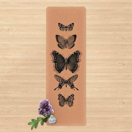 Micasia – Yogamatte – Tusche Schmetterlinge auf Beige Größe HxB: 61cm x 183cm