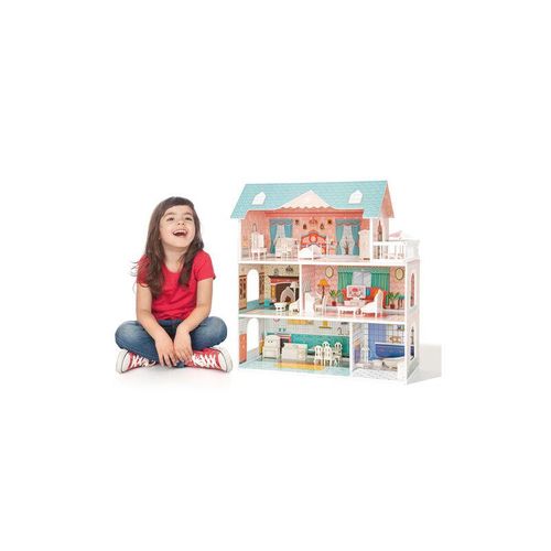Puppenhaus, Traumhaus aus Holz, Hölzernes Puppenhaus-Spielset mit Möbeln und Zubehör, echtes Traumspielzeughaus, tolles Geschenk für Mädchen Kinsi