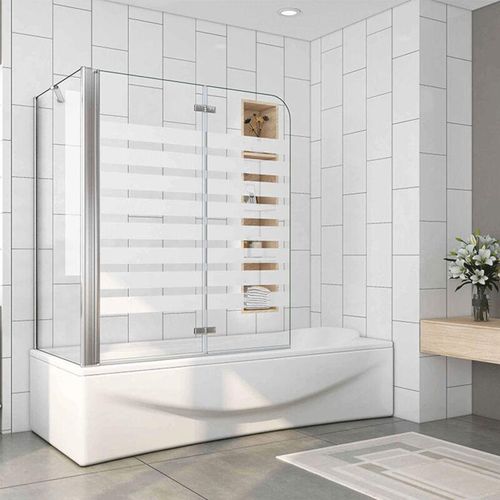 Duschparadies-de – B:120xT:80xH:140cm Links Montage Badewannenaufsatz mit nano Glas Badewannenfaltwand esg Duschwand für Badewanne – Echtglas Dekor