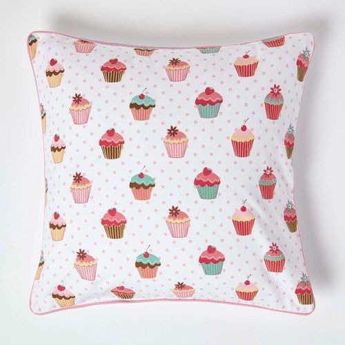 Homescapes – Kissenbezug aus Baumwolle mit Cupcakes, 60 x 60 cm – Rosa