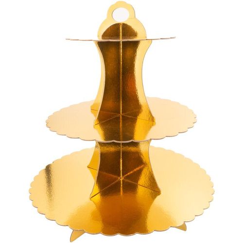 Intirilife – Etagere aus Karton mit 3 Ebenen in Gold – 29 / 21.5 / 16 x 35 cm – Tortenständer aus Pappe, Muffinständer Cupcake Ständer zum selbst