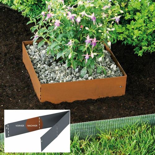 Bellissa - Rasenkante Square Corten 30x30cm H20cm Beetumrandung Beeteinfassung