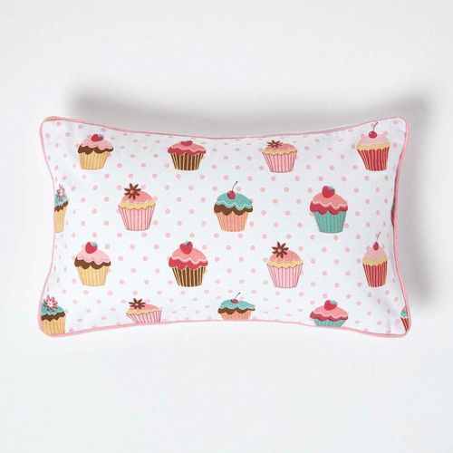 Kissenbezug aus Baumwolle mit Cupcakes, 30 x 50 cm – Rosa – Homescapes