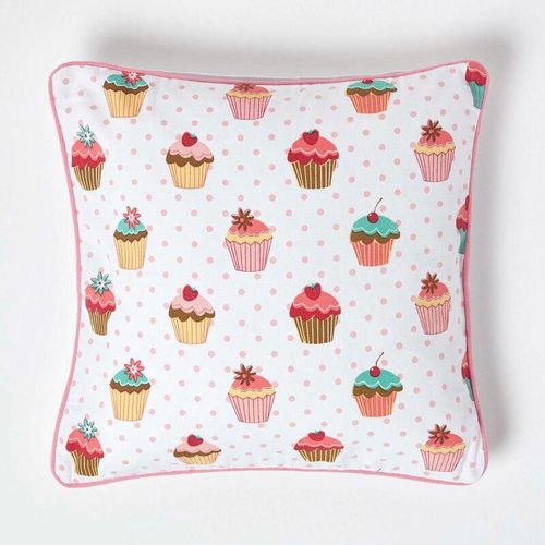 Kissenbezug aus Baumwolle mit Cupcakes, 45 x 45 cm – Rosa – Homescapes