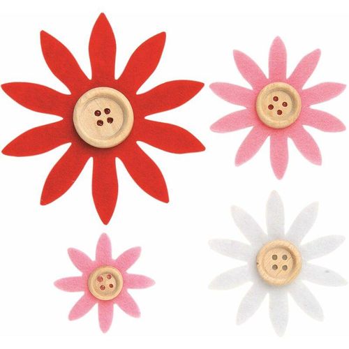 Glorex Filzblumen 12 Stück, 3,5 - 7 cm, rot, weiß, pink Kinderbasteln