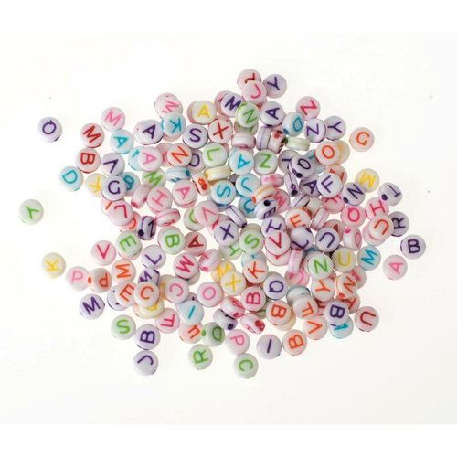 Glorex Kunststoff-Scheiben mit Buchstaben 5 x 2 mm mit Loch, 50 g, farbig Schmuckbasteln