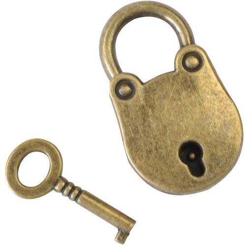 6490 Vintage Deko Vorhängeschloss mit Schlüssel, Bronze – HMF