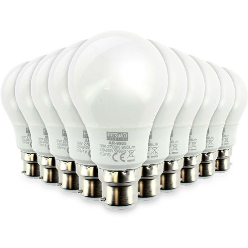 Set mit 10 LED-Lampen B22 8W eq 60W 806lm Farbtemperatur: Kaltes Weiß 6000K