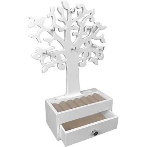 Schmuckbaum mit Schublade Holz Weiß-D56902