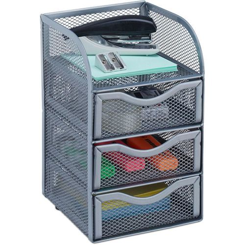 Relaxdays - Schreibtischorganizer, Büroablage aus Metallgeflecht, Ablagebox für Bürobedarf, HxBxT: 21x12,5x13cm, schwarz