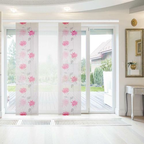 Flächenvorhang Elena 3er Pack mit Druck / Motiv 60 x 260 cm (b x h) in Himbeere Floral inkl. Zubehör, Schiebevorhang mit Print – Himbeere Floral