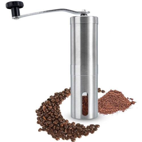 Kaffeemühle in silber – Manuelle Mühle zum Mahlen von Kaffee aus Edelstahl – Hand Kaffeemühle Espressomühle – grey