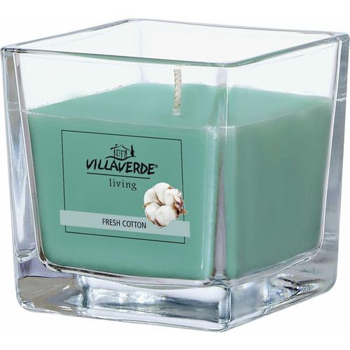 Villa Verde – Duftkerze im Glas klar eckig Fresh Cotton, 8 x 8 x 8 cm Duftkerzen