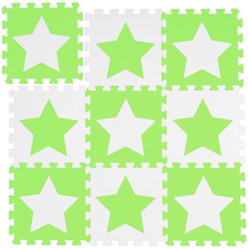 Puzzlematte Sterne, 9 Stück, 18 Teile, eva Schaumstoff, schadstofffrei, Spielunterlage 91 x 91 cm, weiß-grün – Relaxdays